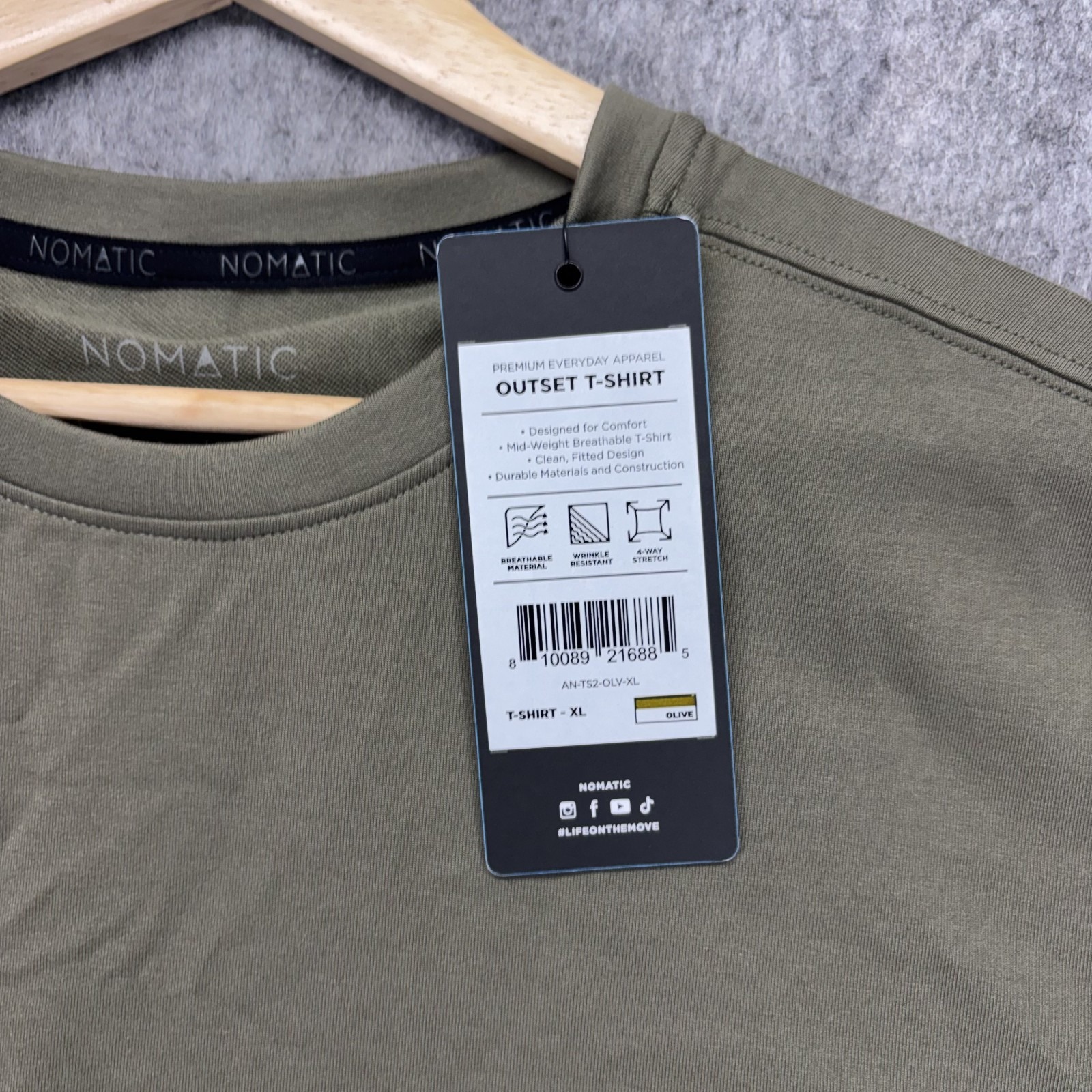 Nomatic Outset T-Shirt Men's Xl Olive Green Short Sleeve 4-Way Stretch New — image 3 of 7